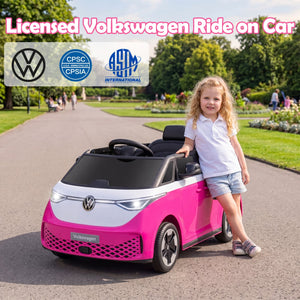 12V Kids Electric Car Bus with Music and LED Headlights Licensed Volkswagen-Pink view 3