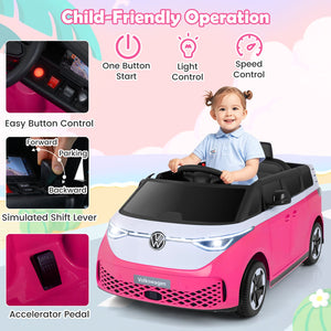 12V Kids Electric Car Bus with Music and LED Headlights Licensed Volkswagen-Pink view 4