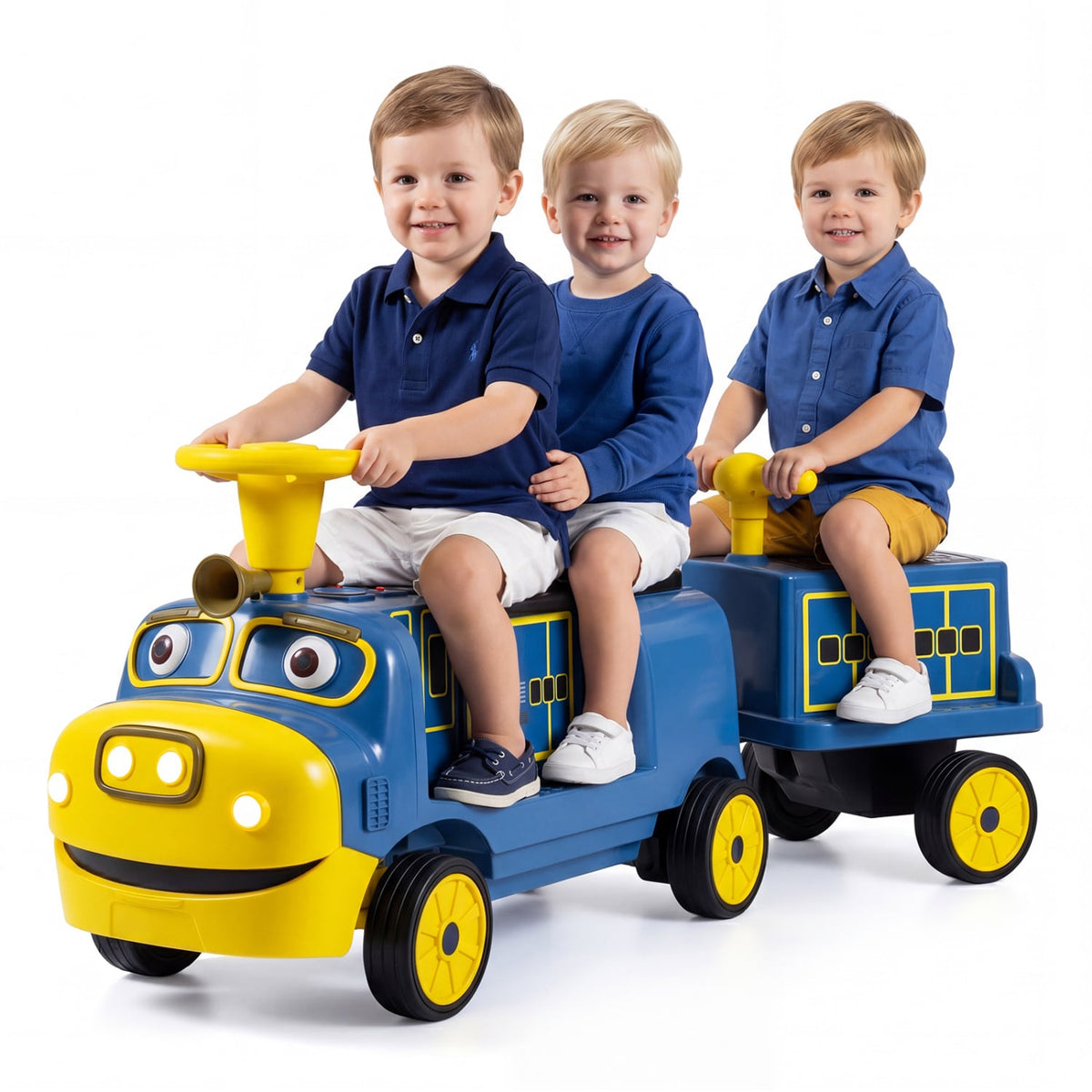 12V Kids Ride on Train 3-Seater with Detachable Carriage Licensed Chuggington-Blue view 4