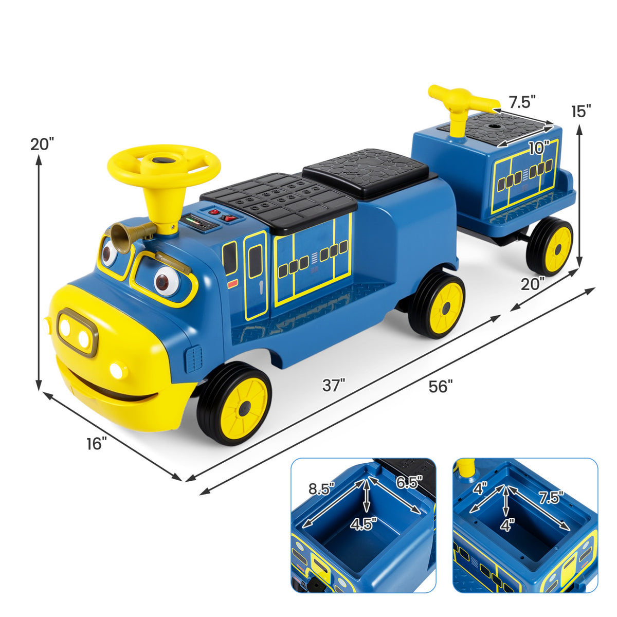 12V Kids Ride on Train 3-Seater with Detachable Carriage Licensed Chuggington-Blue view 5