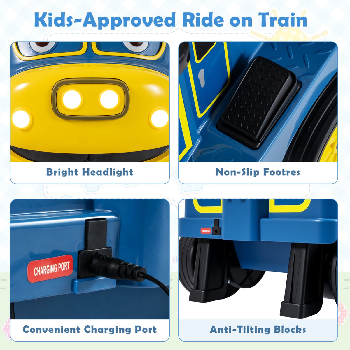 12V Kids Ride on Train 3-Seater with Detachable Carriage Licensed Chuggington-Blue view 9