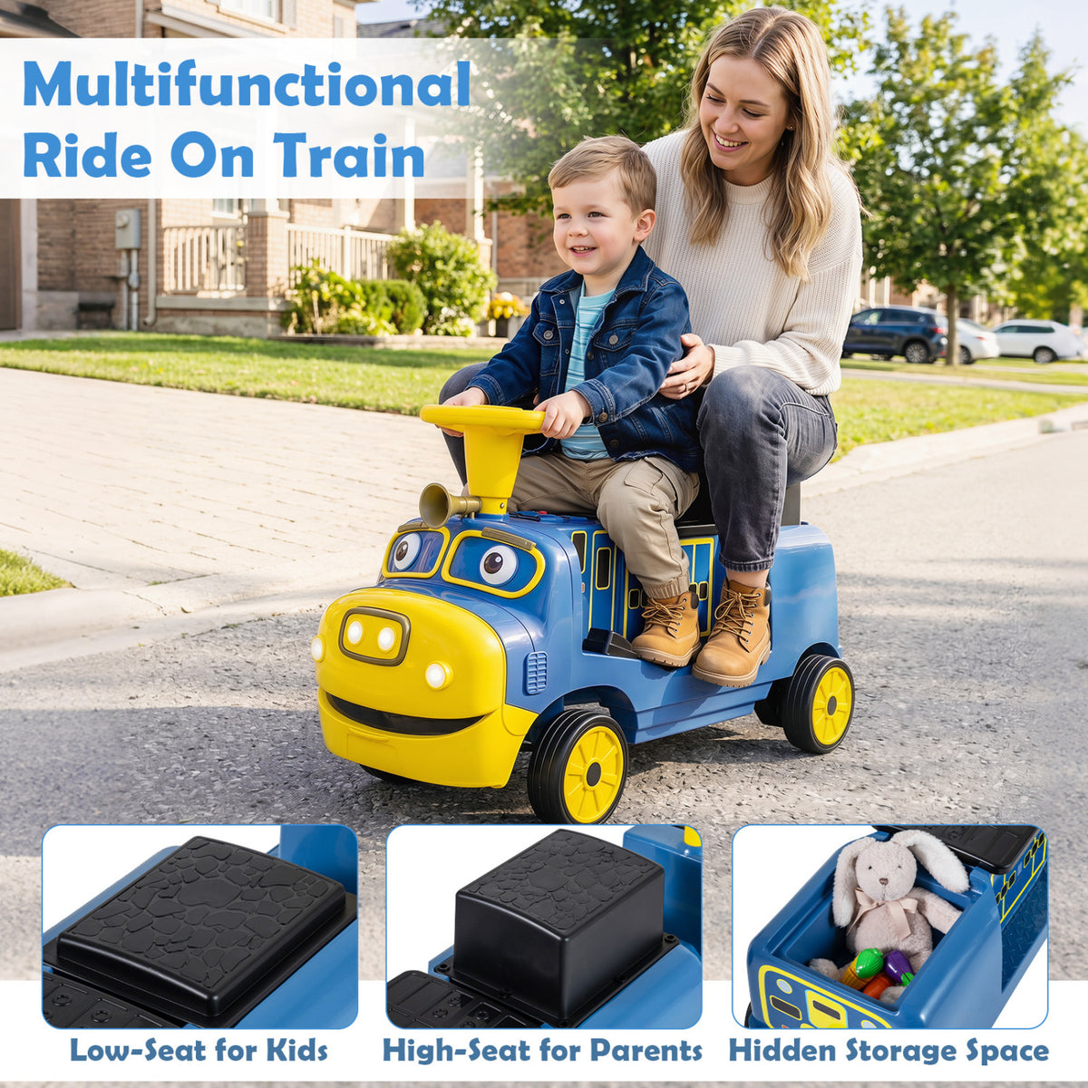 12V Kids Ride on Train 3-Seater with Detachable Carriage Licensed Chuggington-Blue view 8