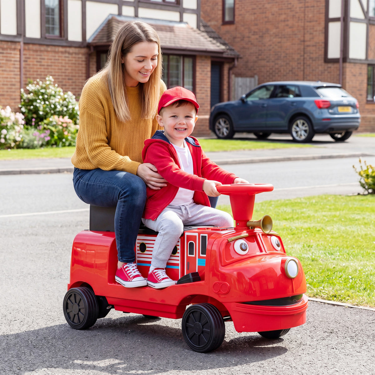 12V Kids Ride on Train 3-Seater with Detachable Carriage Licensed Chuggington-Red view 3