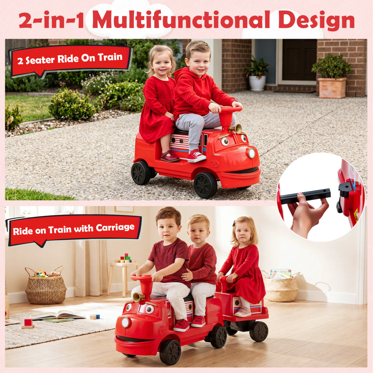12V Kids Ride on Train 3-Seater with Detachable Carriage Licensed Chuggington-Red view 8