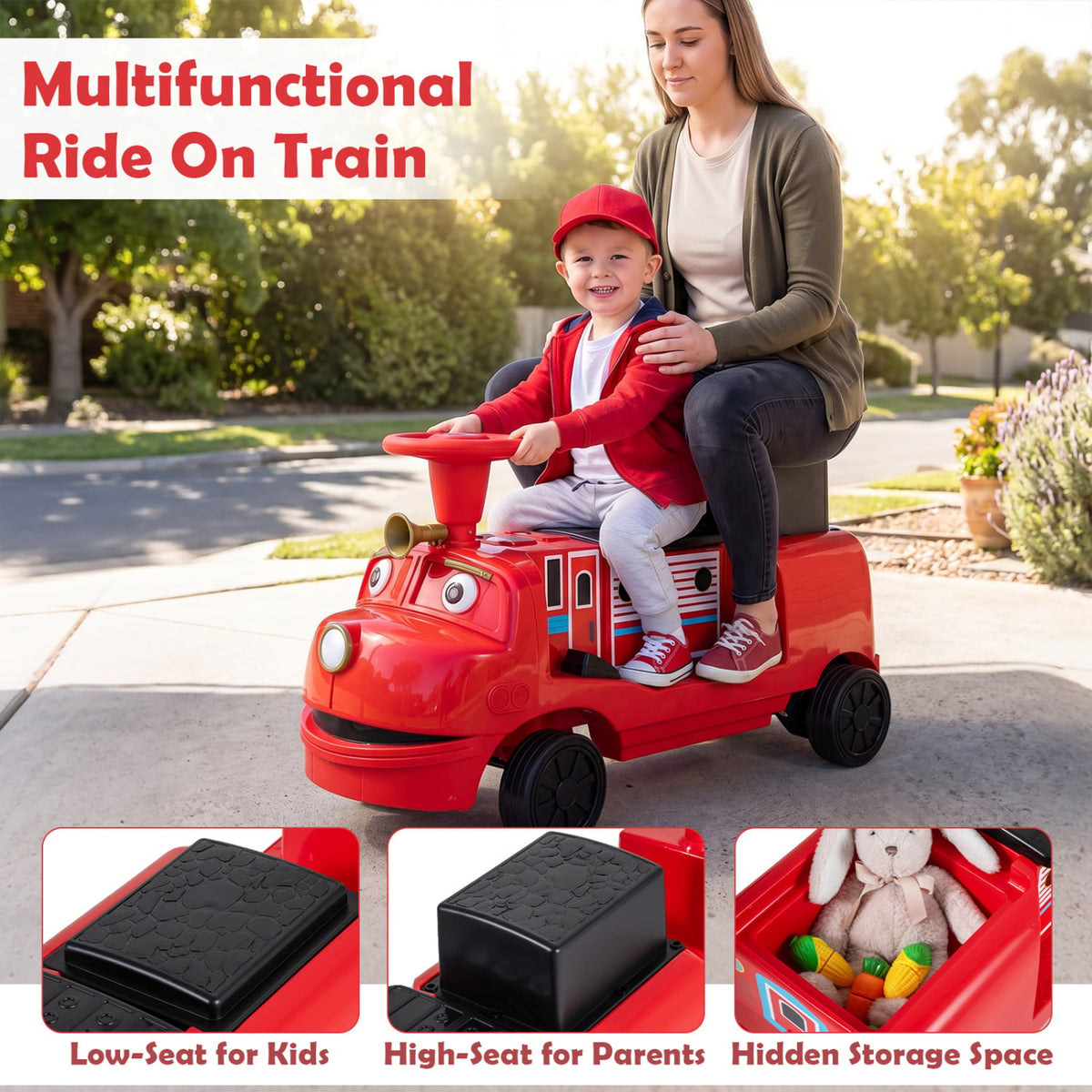 12V Kids Ride on Train 3-Seater with Detachable Carriage Licensed Chuggington-Red view 9
