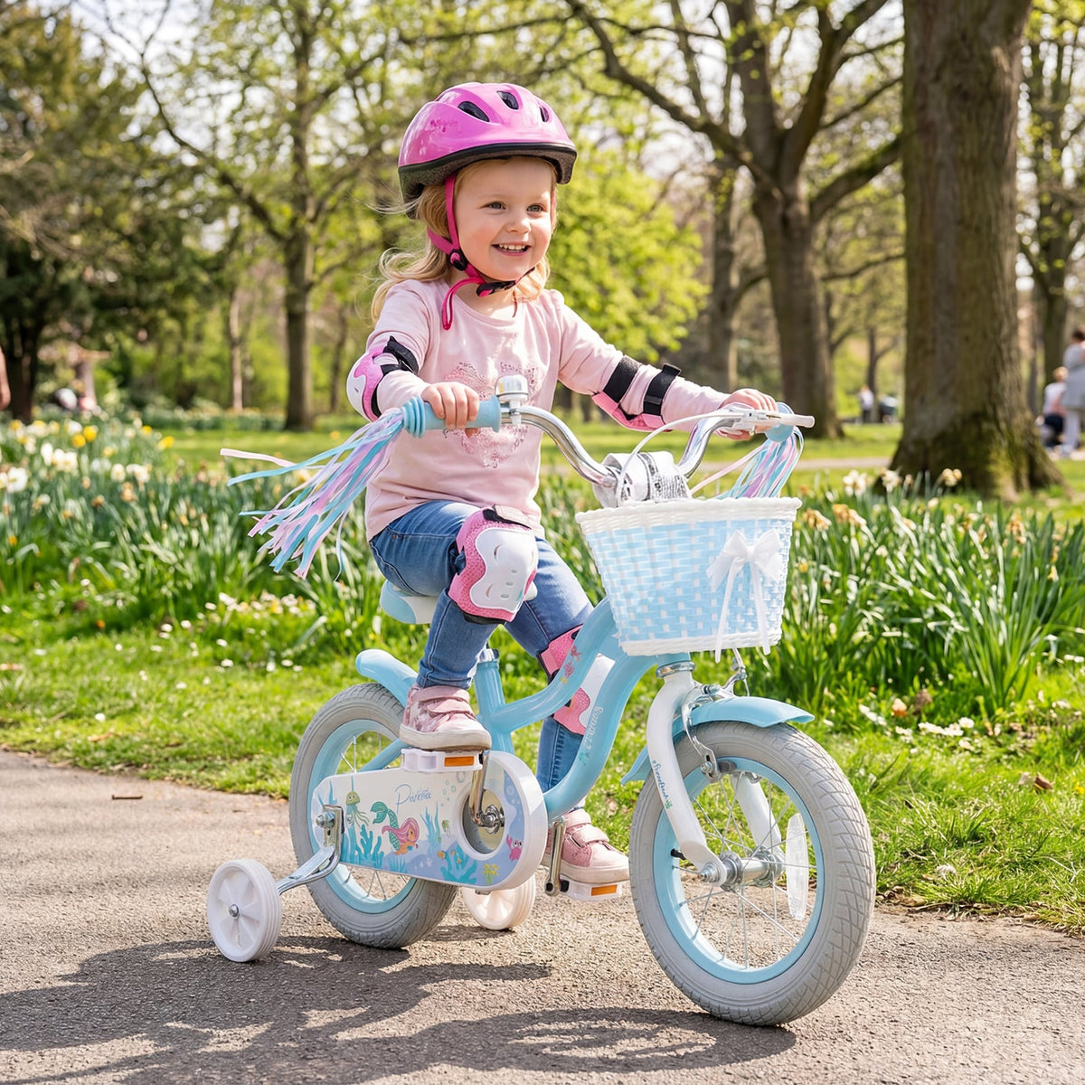 12-20 Inch Kids Bike Adjustable with Basket and Streamers Blue - Princess of the Sea Theme-12 Inch view 2