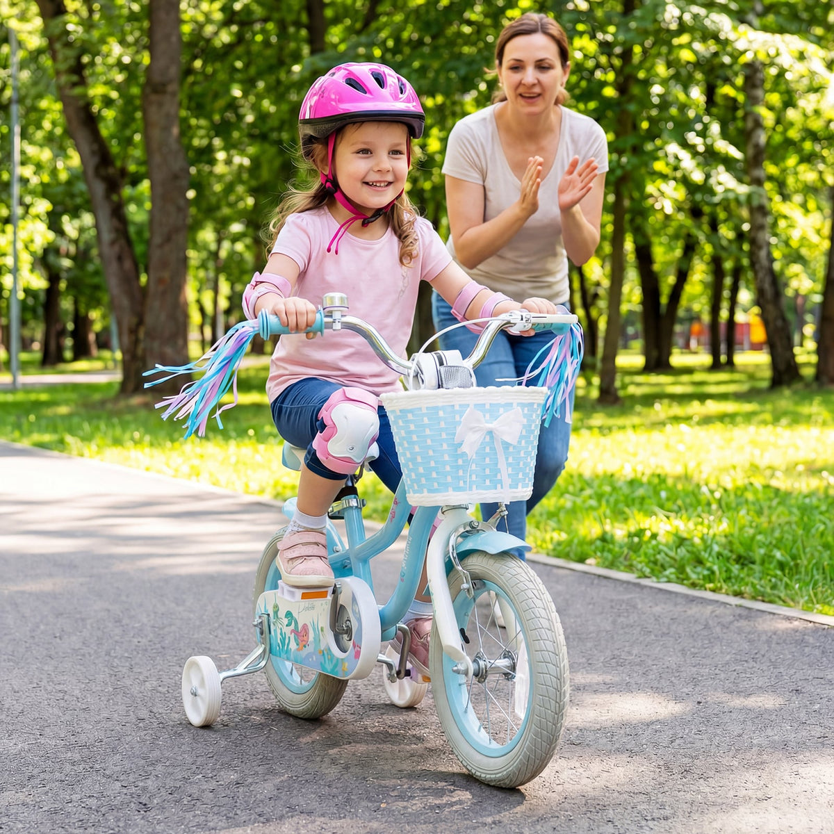 12-20 Inch Kids Bike Adjustable with Basket and Streamers Blue - Princess of the Sea Theme-12 Inch view 3