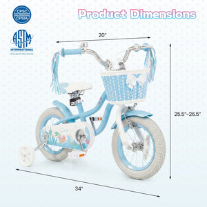 12-20 Inch Kids Bike Adjustable with Basket and Streamers Blue - Princess of the Sea Theme-12 Inch view 4