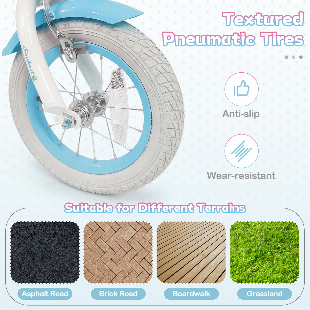12-20 Inch Kids Bike Adjustable with Basket and Streamers Blue - Princess of the Sea Theme-12 Inch view 8