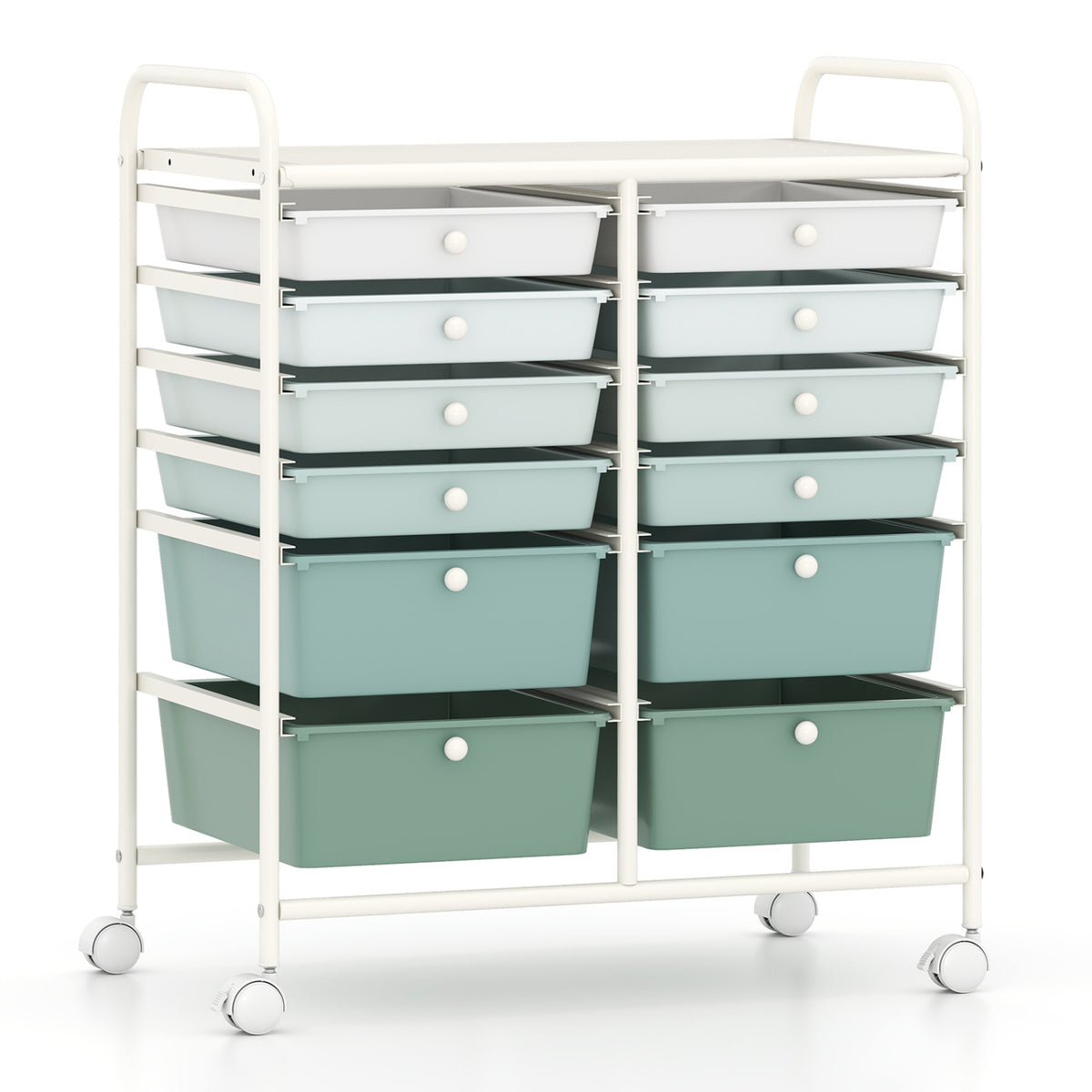 12-Drawer Rolling Storage Cart with Removable Drawers and Lockable Wheels-Green Gradient