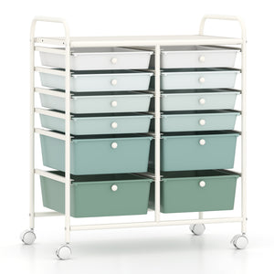 12-Drawer Rolling Storage Cart with Removable Drawers and Lockable Wheels-Green Gradient