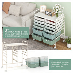 12-Drawer Rolling Storage Cart with Removable Drawers and Lockable Wheels-Green Gradient view 6
