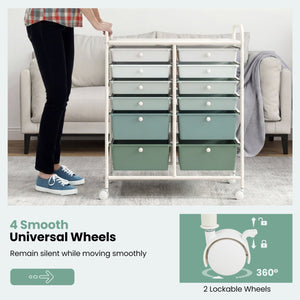 12-Drawer Rolling Storage Cart with Removable Drawers and Lockable Wheels-Green Gradient view 8