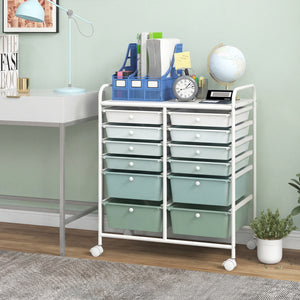 12-Drawer Rolling Storage Cart with Removable Drawers and Lockable Wheels-Green Gradient view 2