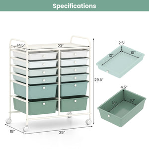 12-Drawer Rolling Storage Cart with Removable Drawers and Lockable Wheels-Green Gradient view 5