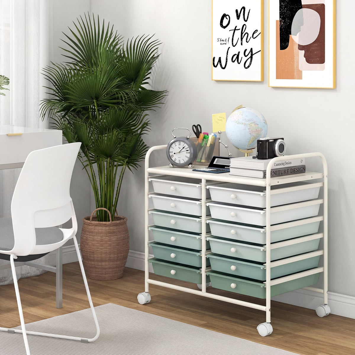 12 Drawers Rolling Storage Cart for Home and Office-Green Gradient view 2