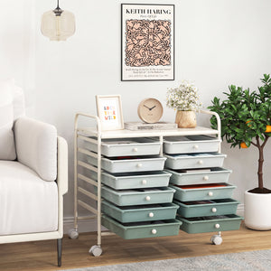 12 Drawers Rolling Storage Cart for Home and Office-Green Gradient view 3