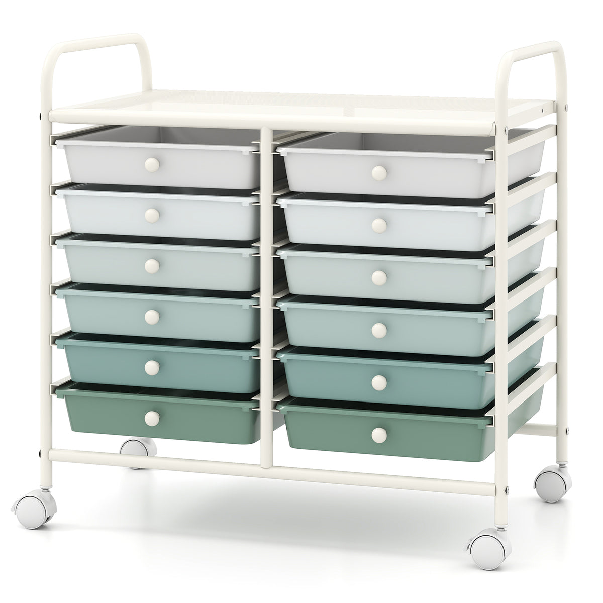 12 Drawers Rolling Storage Cart for Home and Office-Green Gradient view 4