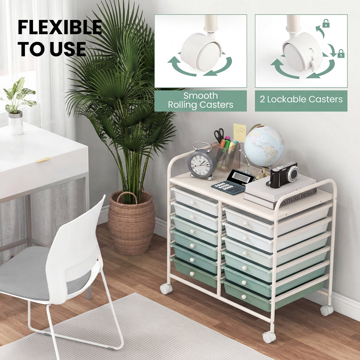 12 Drawers Rolling Storage Cart for Home and Office-Green Gradient view 6