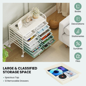 12 Drawers Rolling Storage Cart for Home and Office-Green Gradient view 7