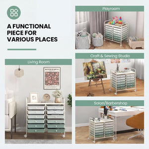 12 Drawers Rolling Storage Cart for Home and Office-Green Gradient view 9