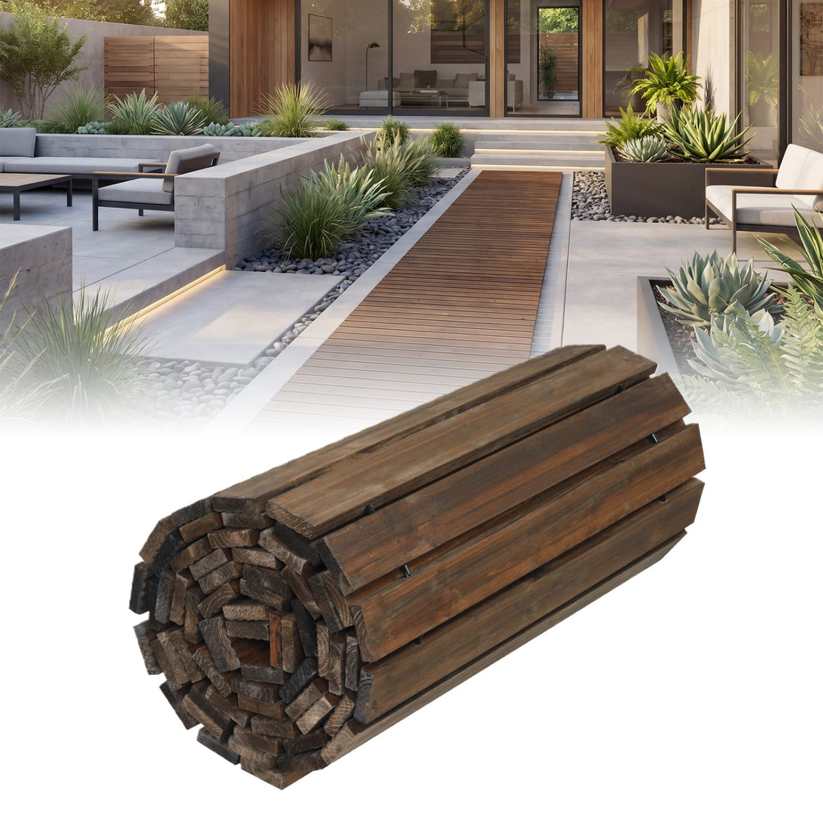 12 FT Wooden Garden Pathway 22 Inches Wide Outdoor Roll out Straight Walkway-Brown view 5