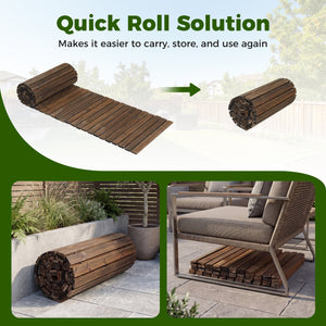 12 FT Wooden Garden Pathway 22 Inches Wide Outdoor Roll out Straight Walkway-Brown view 8