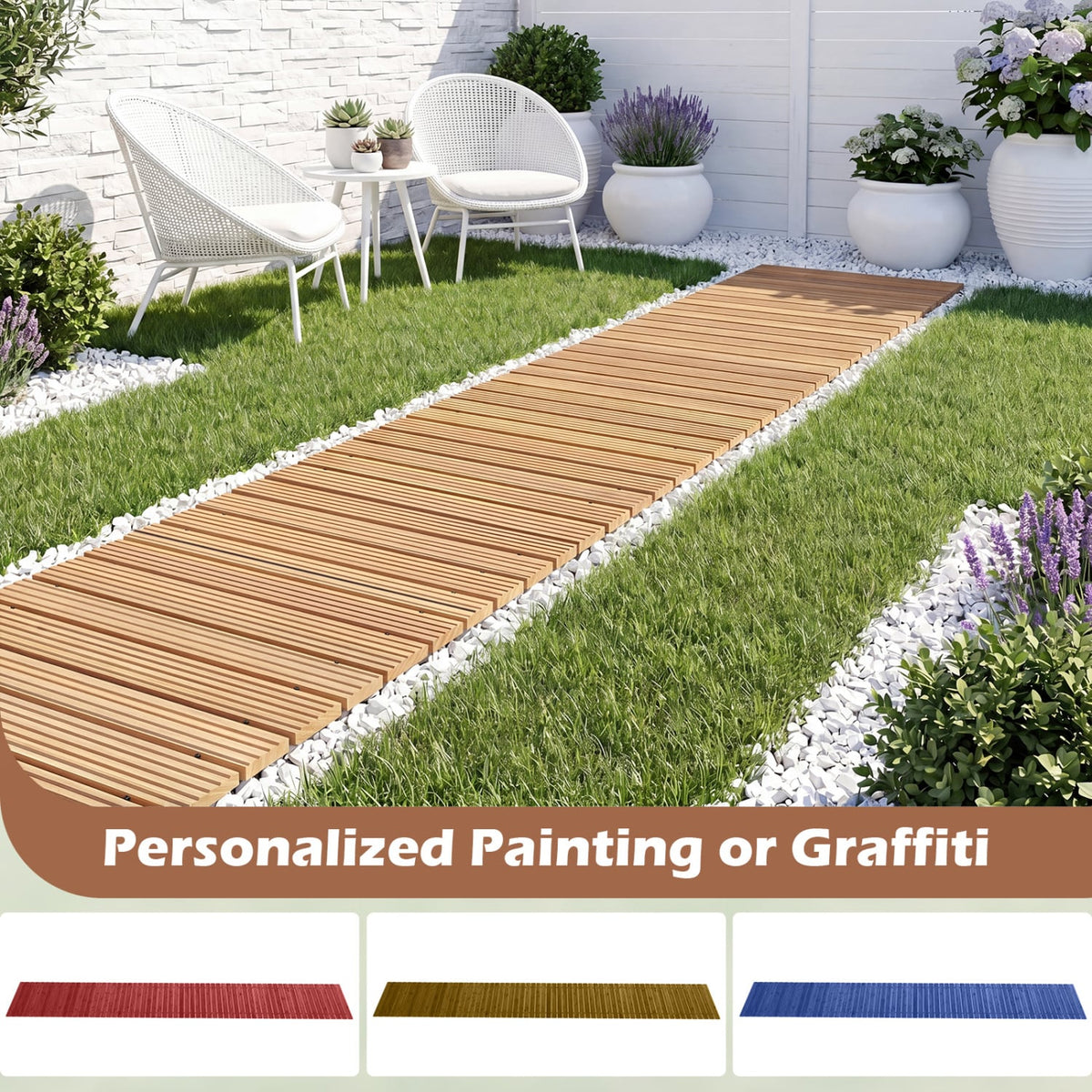 12 FT Wooden Garden Pathway 22 Inches Wide Outdoor Roll out Straight Walkway-1 Piece view 9