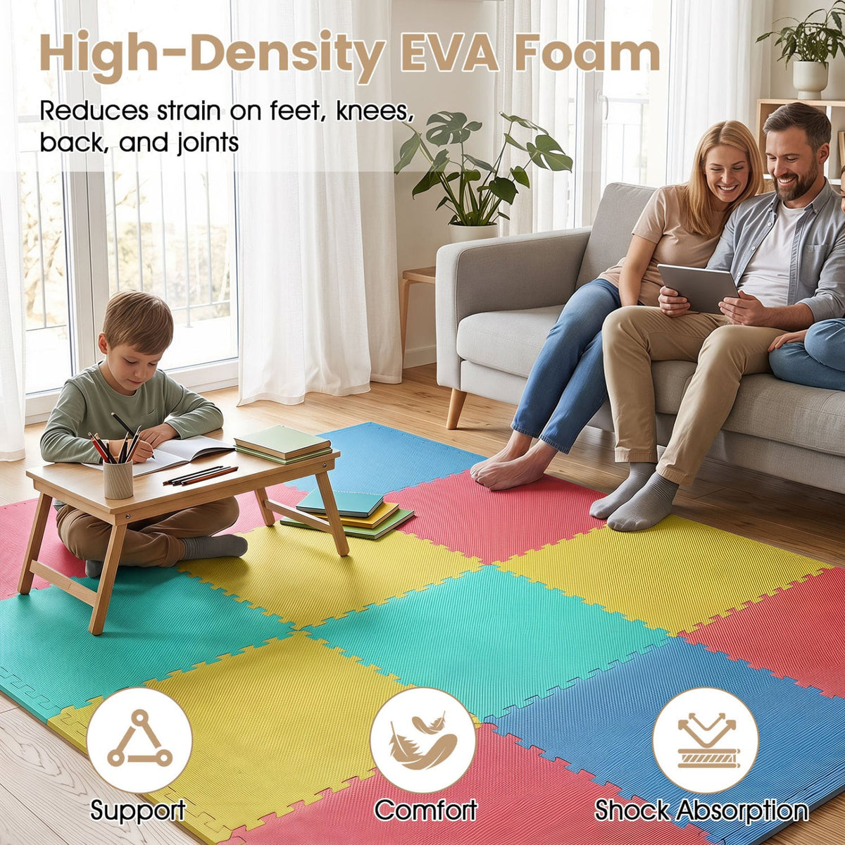 12 Pack Non-Slip Protective Interlocking EVA Foam Floor Tiles-Multicolor view 7