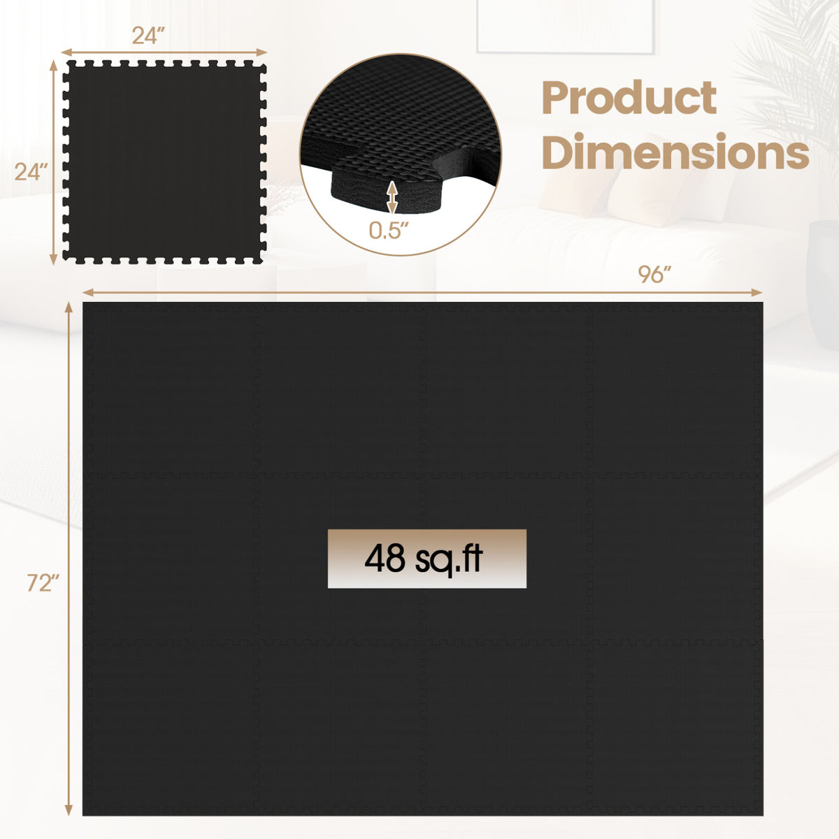 12 Pack Non-Slip Protective Interlocking EVA Foam Floor Tiles-Black view 4