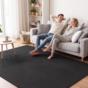 12 Pack Non-Slip Protective Interlocking EVA Foam Floor Tiles-Black view 2