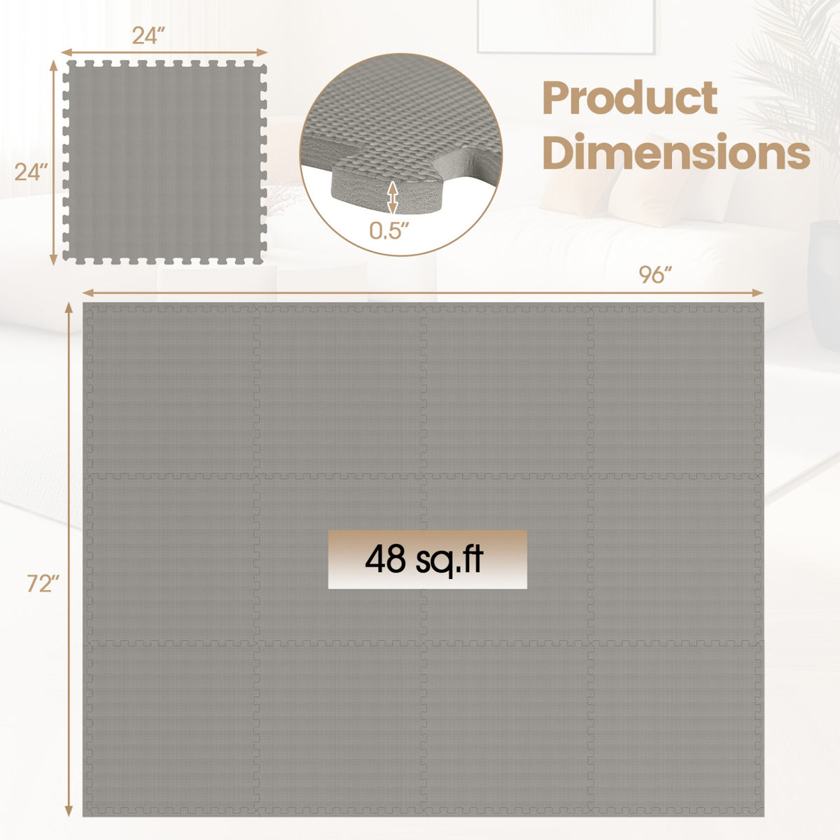 12 Pack Non-Slip Protective Interlocking EVA Foam Floor Tiles-Gray view 4