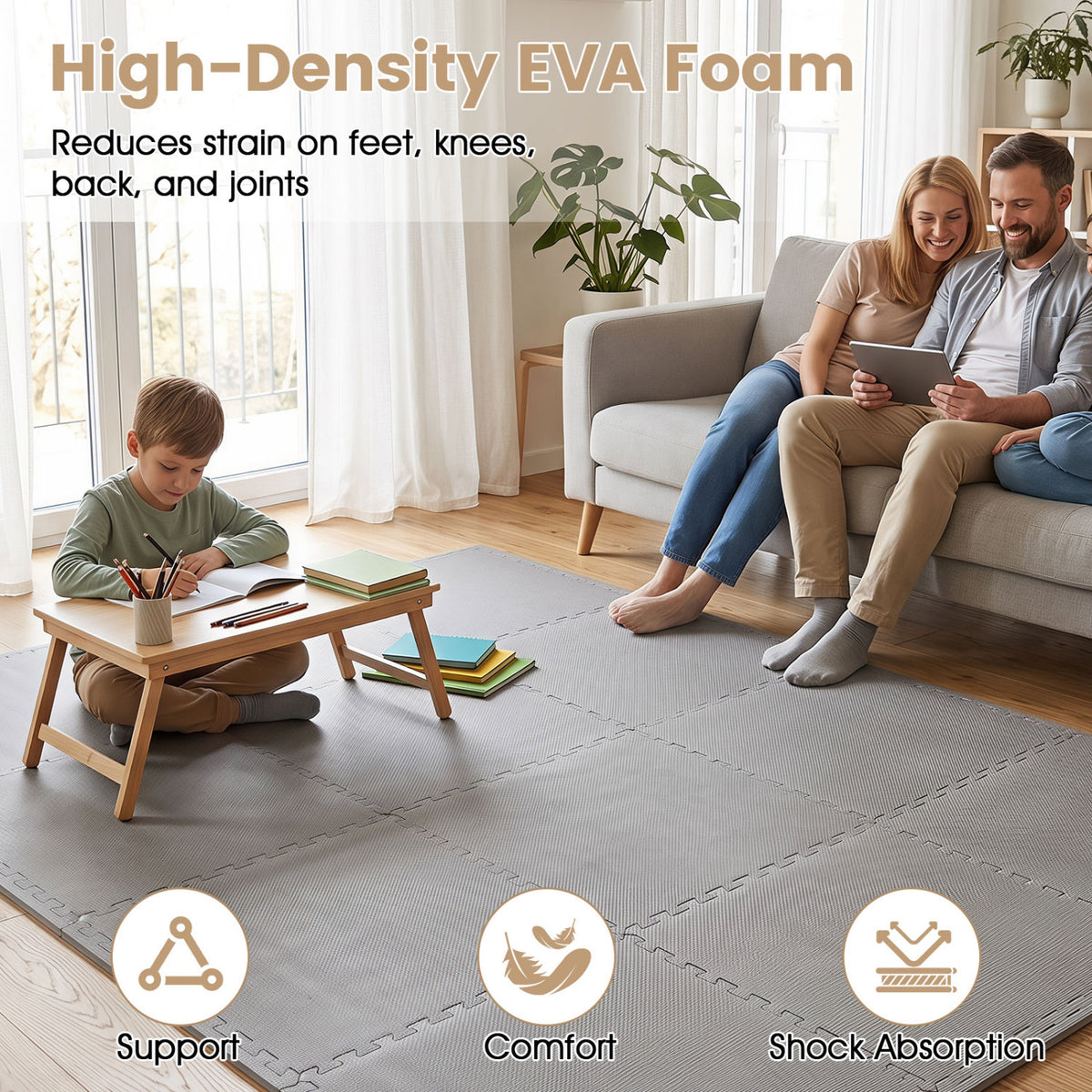 12 Pack Non-Slip Protective Interlocking EVA Foam Floor Tiles-Gray view 7