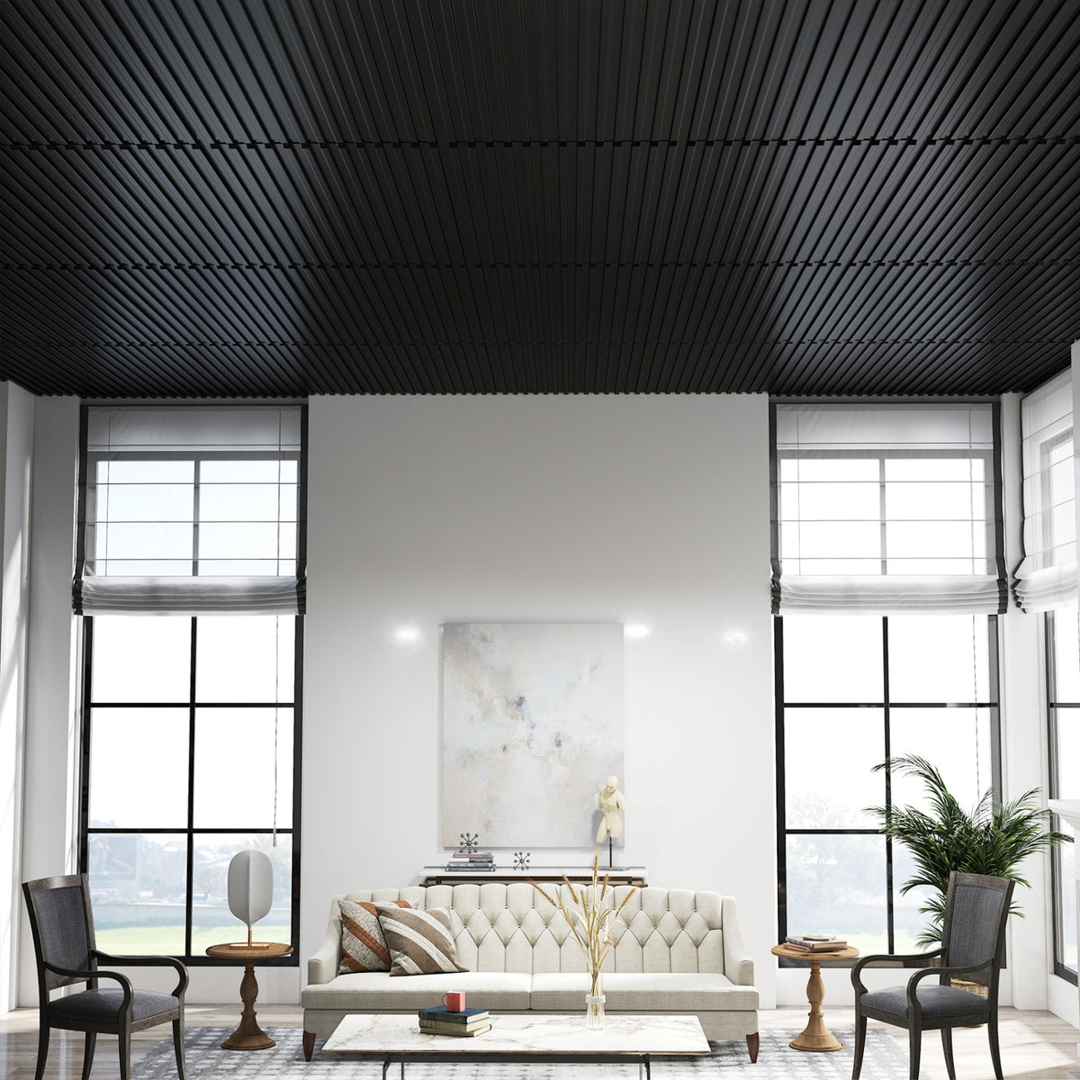 12-Pack PVC Slat Wall Panels for Interior Wall Decoration for Living Room and TV Background-Black view 4