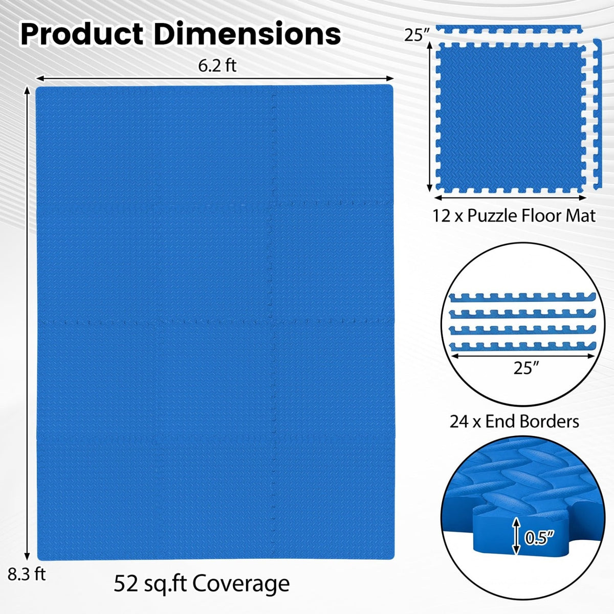 12 Tiles 1/2 inches Puzzle Exercise Floor Mats-Blue view 5