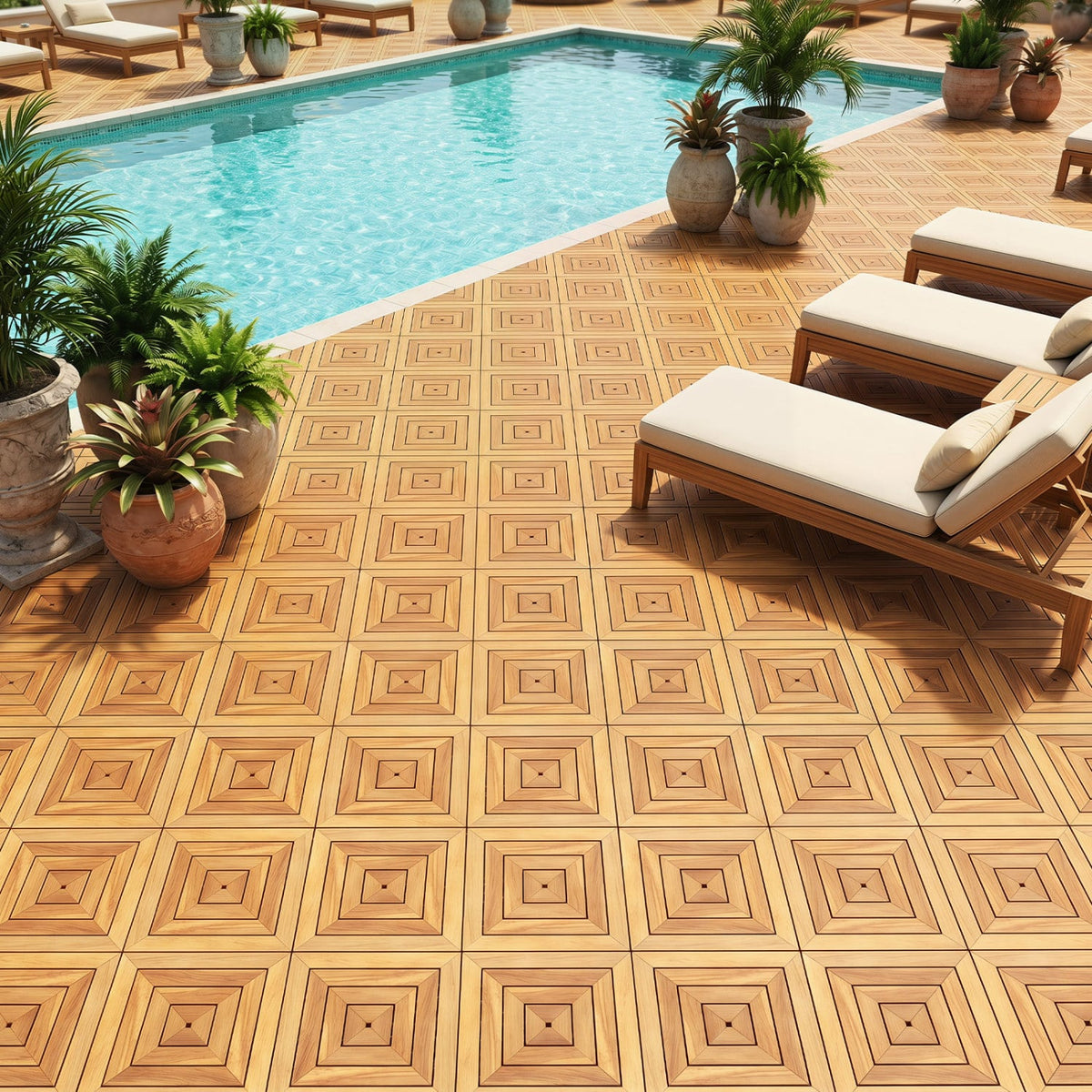12 x 12 Inch 48 Pieces Acacia Wood Interlocking Deck Tiles with Waterproof Design-Natural view 2