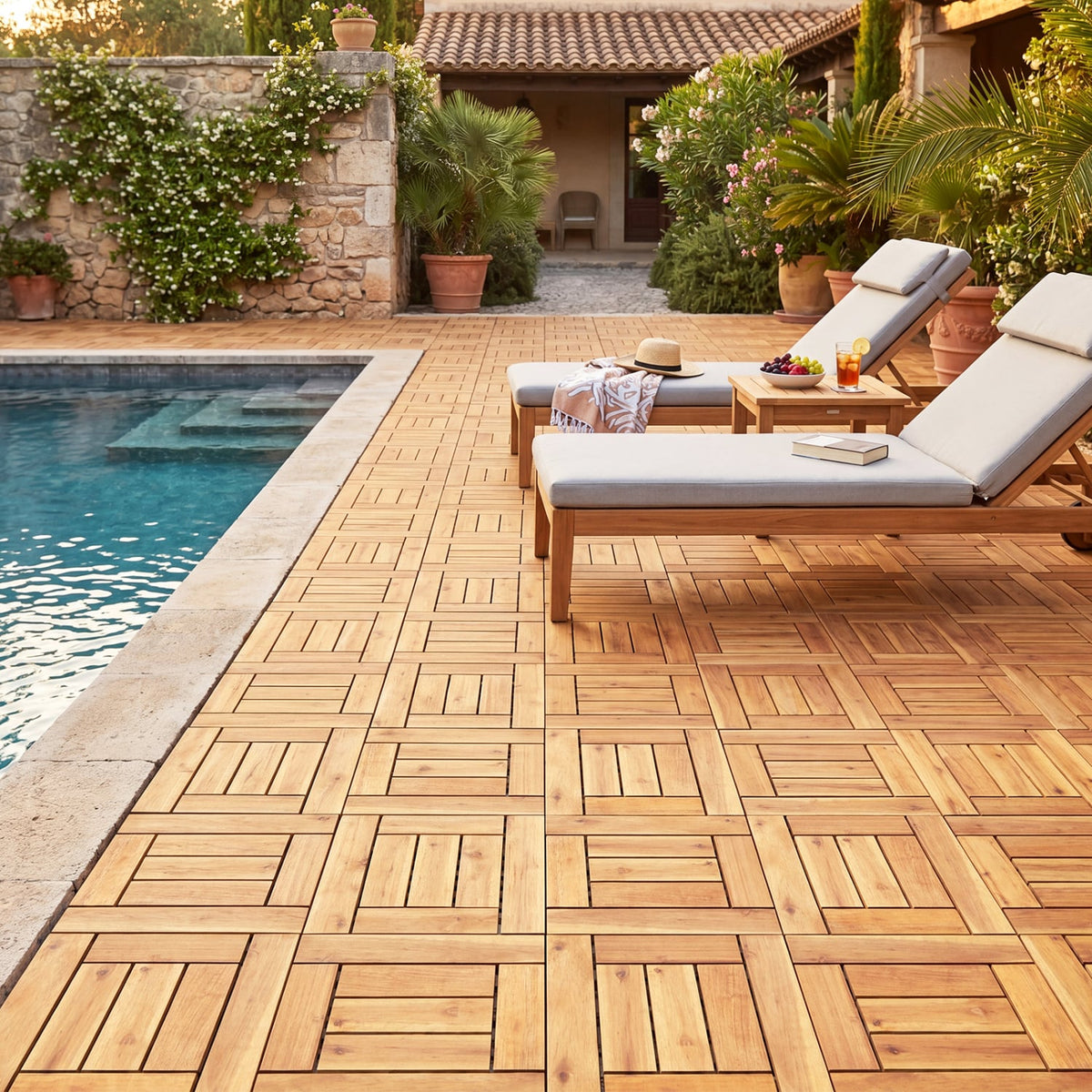 12 inches x 12 inches Indoor Outdoor Floor Tiles for Patio Balcony Backyard Porch Poolside-Natural view 3