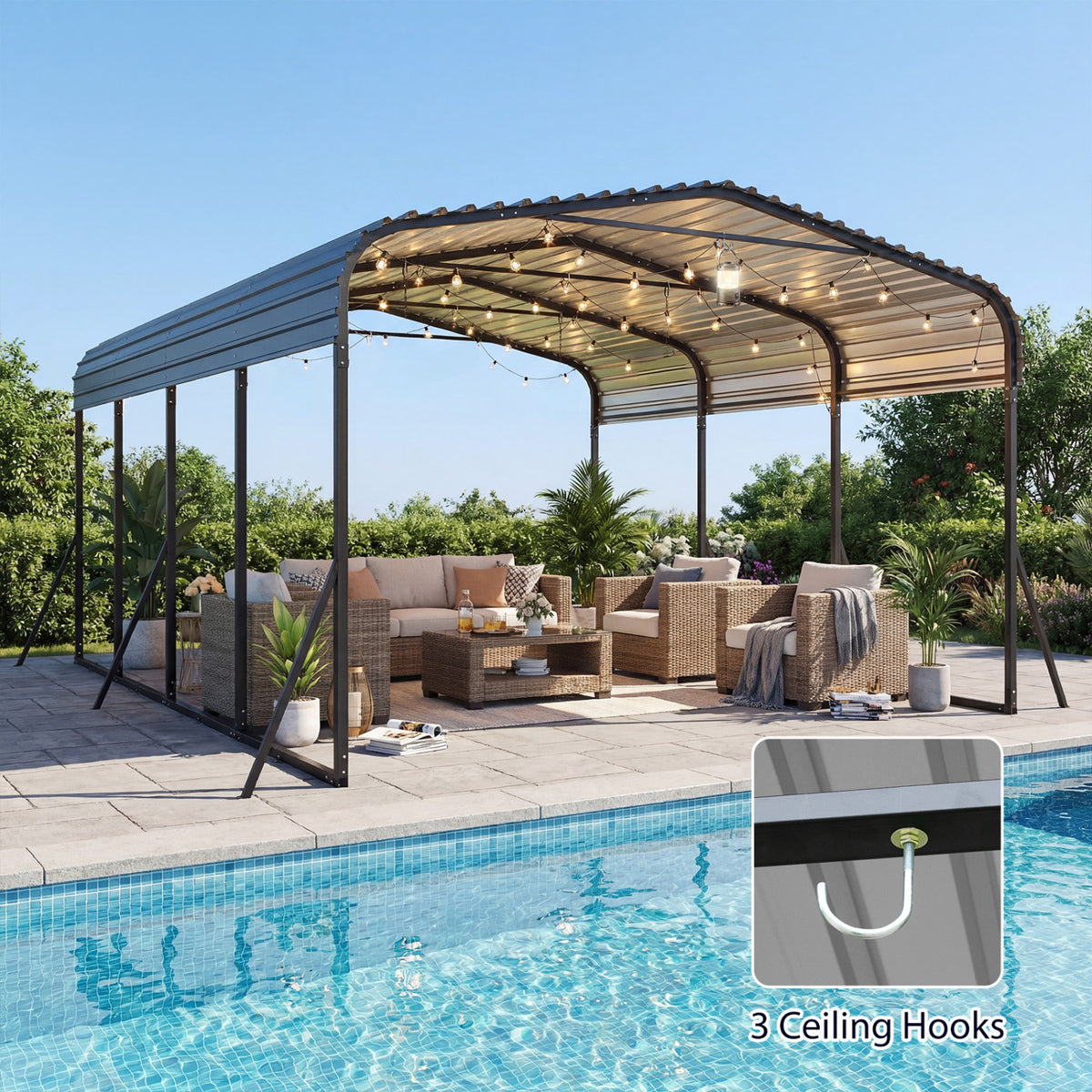 12 x 20 Feet Heavy-Duty Carport Outdoor Galvanized Steel Garage Car Shelter-Black view 3