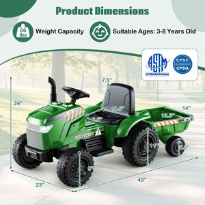 12V 2-in-1 Kids Ride On Tractor with Trailer and 3-Gear Shift-Grayish Green view 4
