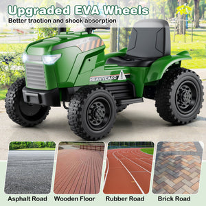 12V 2-in-1 Kids Ride On Tractor with Trailer and 3-Gear Shift-Grayish Green view 6
