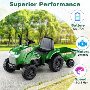 12V 2-in-1 Kids Ride On Tractor with Trailer and 3-Gear Shift-Grayish Green view 8
