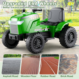 12V 2-in-1 Kids Ride On Tractor with Trailer and 3-Gear Shift-Green view 6