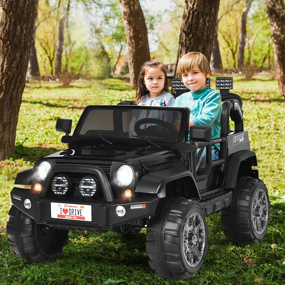 12V 2-Seater Ride on Car Truck with Remote Control and Storage Room-Black view 2