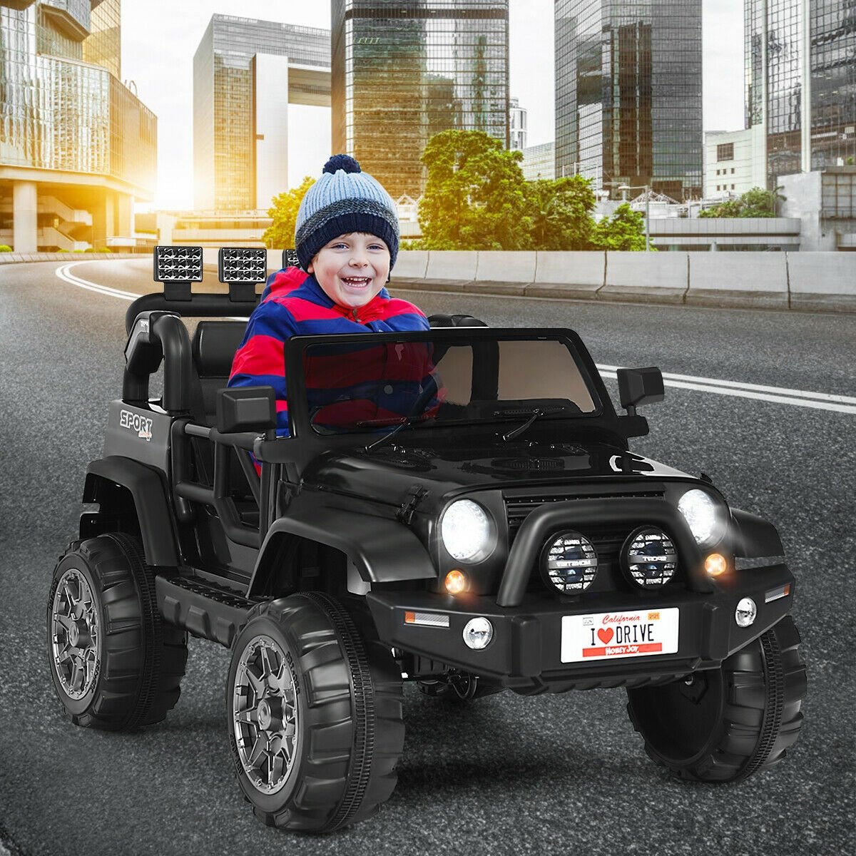 12V 2-Seater Ride on Car Truck with Remote Control and Storage Room-Black view 3