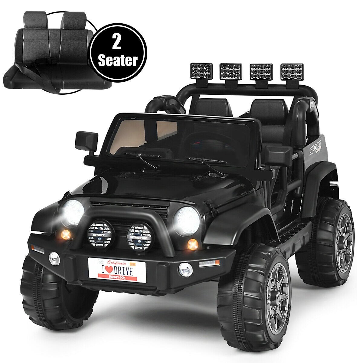 12V 2-Seater Ride on Car Truck with Remote Control and Storage Room-Black view 4