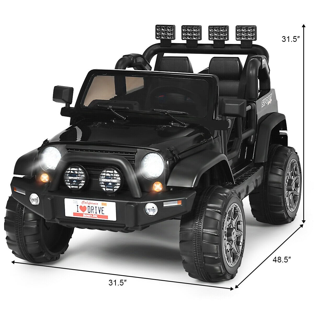 12V 2-Seater Ride on Car Truck with Remote Control and Storage Room-Black view 5