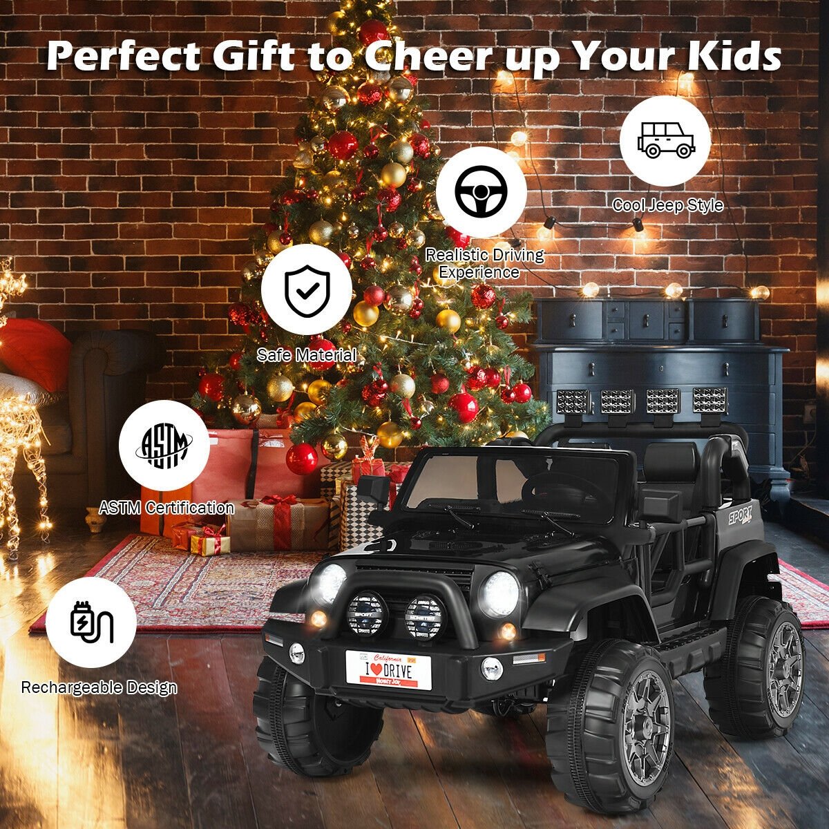 12V 2-Seater Ride on Car Truck with Remote Control and Storage Room-Black view 6