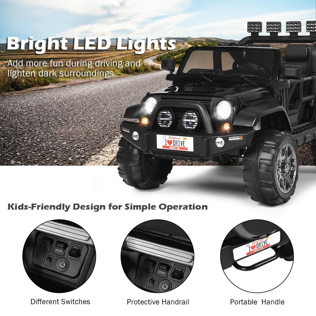 12V 2-Seater Ride on Car Truck with Remote Control and Storage Room-Black view 7