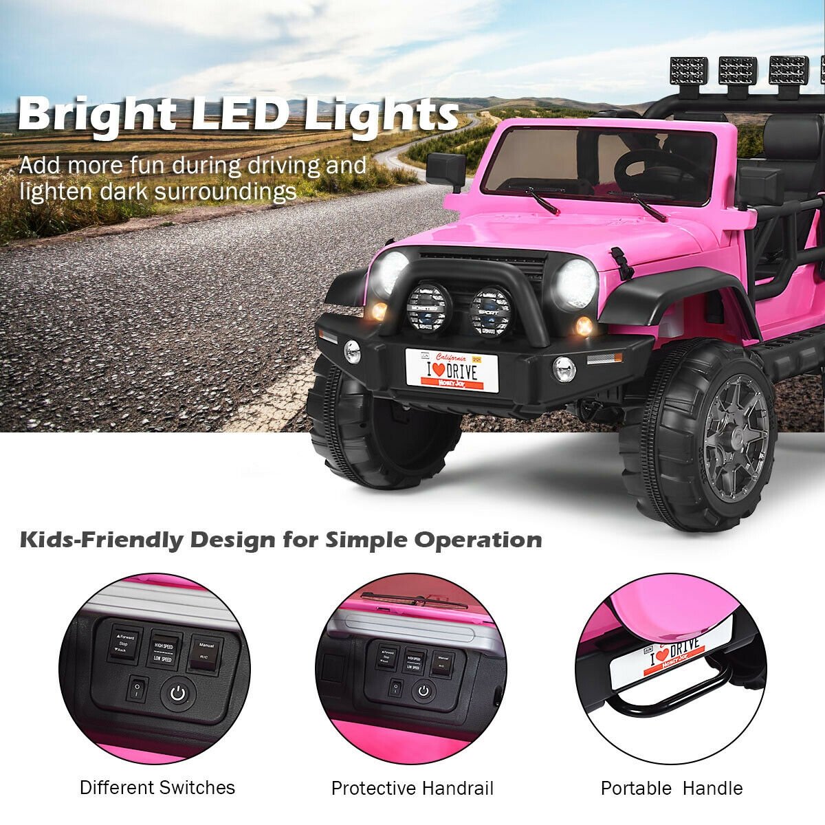 12V 2-Seater Ride on Car Truck with Remote Control and Storage Room-Pink view 7