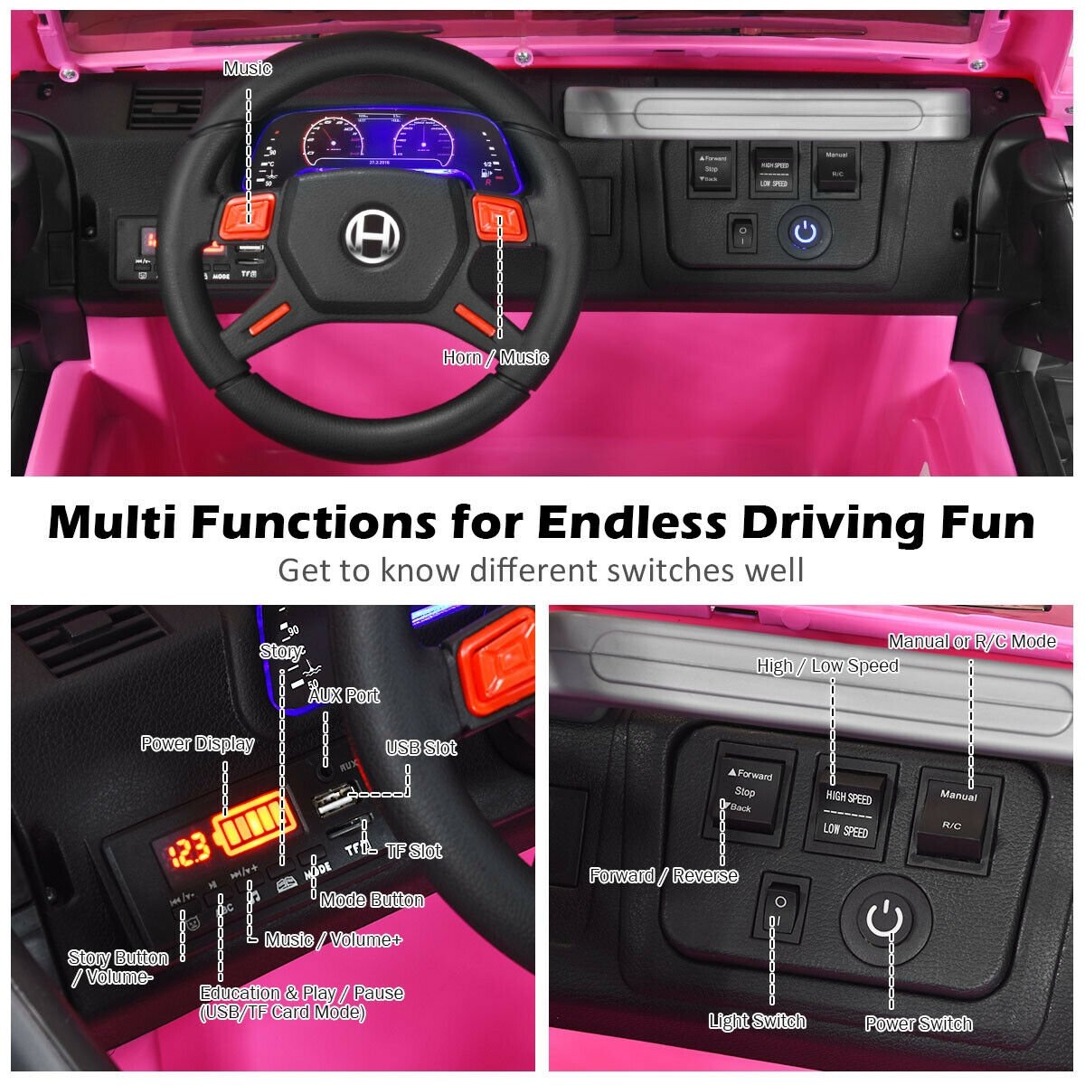 12V 2-Seater Ride on Car Truck with Remote Control and Storage Room-Pink view 9